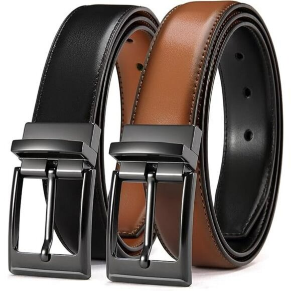 Mens Reversible Leather Belt Black Brown Adjustable Dress Belt for Pants Casual - Picture 7 of 7